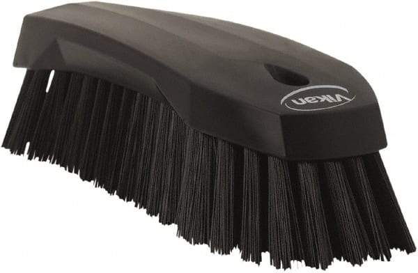 Vikan - 1.3" Bristle Length, Polyester Utility Scrub Brush - 7" Long x 3" Wide Head, 8" OAL, Black, Polypropylene Block - Caliber Tooling