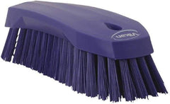 Vikan - 1.3" Bristle Length, Polyester Utility Scrub Brush - 7" Long x 3" Wide Head, 8" OAL, Purple, Polypropylene Block - Caliber Tooling