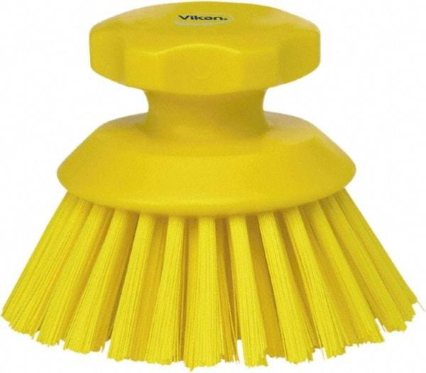 Vikan - 1-1/2" Bristle Length, Polyester Food Service Brush - 3-3/4" Long x 5" Wide Head, 5" OAL, Yellow, Polypropylene Block - Caliber Tooling