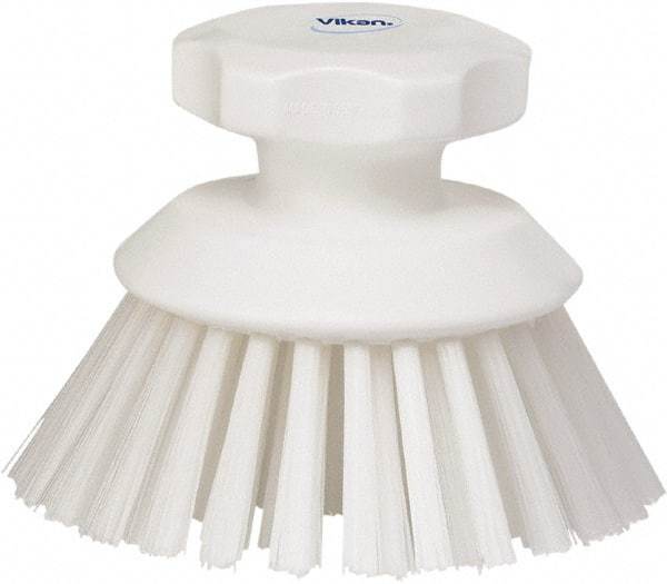 Vikan - 1-1/2" Bristle Length, Polyester Food Service Brush - 3-3/4" Long x 5" Wide Head, 5" OAL, White, Polypropylene Block - Caliber Tooling