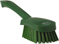 Vikan - 1.3" Bristle Length, Polyester Scrub Brush - 4-1/4" Long x 2-3/4" Wide Head, 10" OAL, Green, Polypropylene Block - Caliber Tooling