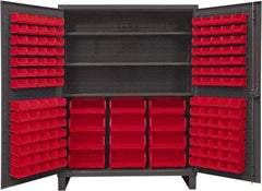 Durham - 3 Shelf 156 Bin Storage Cabinet - Steel, 60" Wide x 24" Deep x 78" High, Red - Caliber Tooling