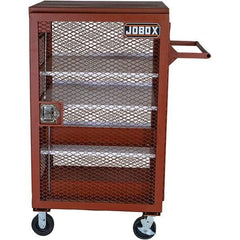 Jobox - 1,000 Lb Capacity, 3 Shelf, 3 Drawer, 4 Bin, 3 Tray, 2 Door Mobile Mesh Cabinet - 33" Wide x 42-1/2" Deep x 51-1/4" High, Steel, Brown - Caliber Tooling