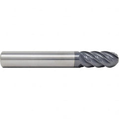 SGS - 20mm Diam, 38mm LOC, 5 Flute Solid Carbide Ball End Mill - AlTiN Finish, Single End, 104mm OAL, 20mm Shank Diam, Spiral Flute - Caliber Tooling