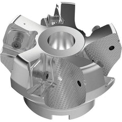 Seco - 80mm Cut Diam, 27mm Arbor Hole, 11mm Max Depth of Cut, 71° Indexable Chamfer & Angle Face Mill - 5 Inserts, 63 Insert, Right Hand Cut, 5 Flutes, Through Coolant, Series R220.56 - Caliber Tooling