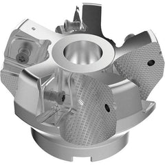 Seco - 3.15" Cut Diam, 1" Arbor Hole, 11mm Max Depth of Cut, 71° Indexable Chamfer & Angle Face Mill - 5 Inserts, Right Hand Cut, 5 Flutes, Through Coolant, Series R220.56 - Caliber Tooling