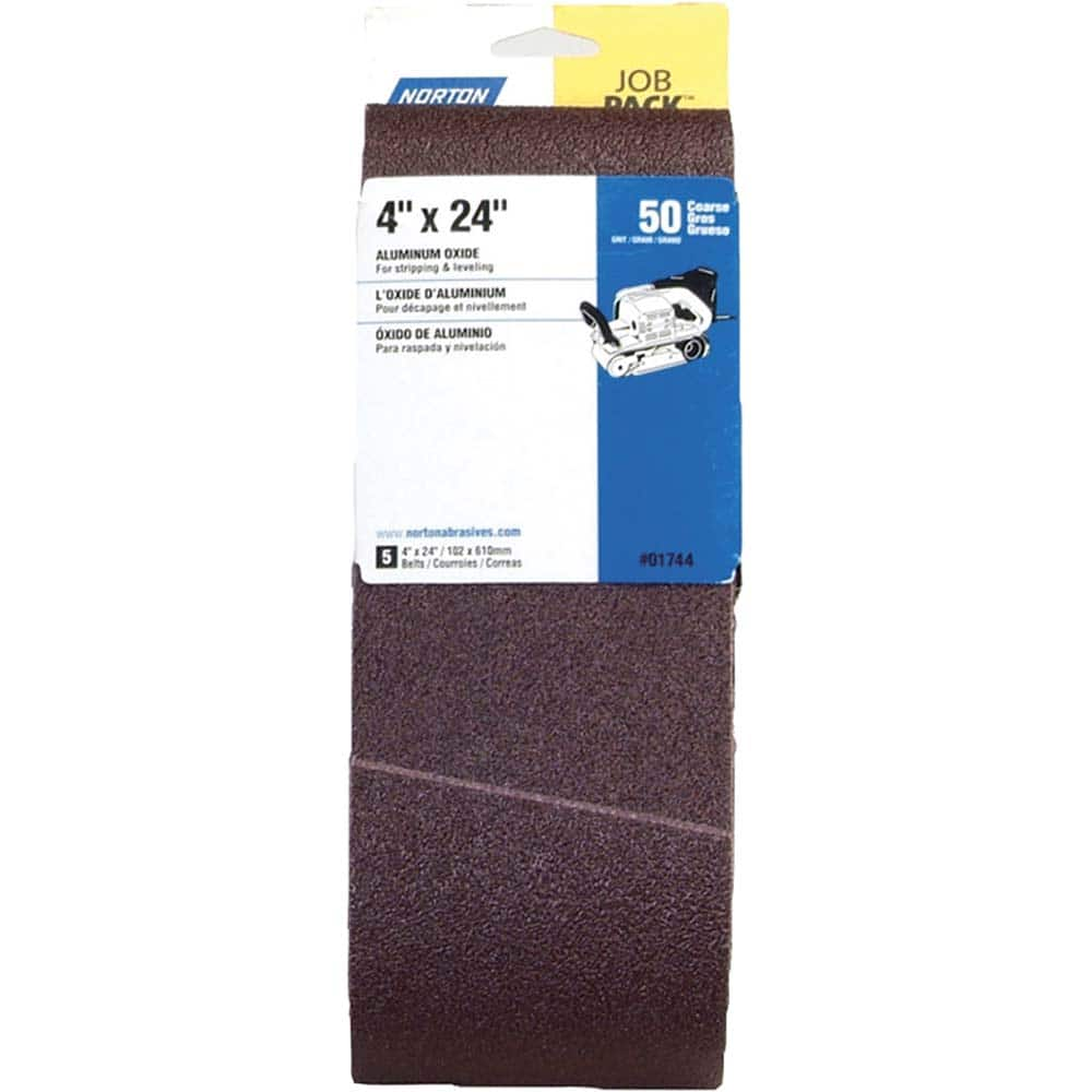 Norton - 4" Wide x 24" OAL, 50 Grit, Aluminum Oxide Abrasive Belt - Caliber Tooling