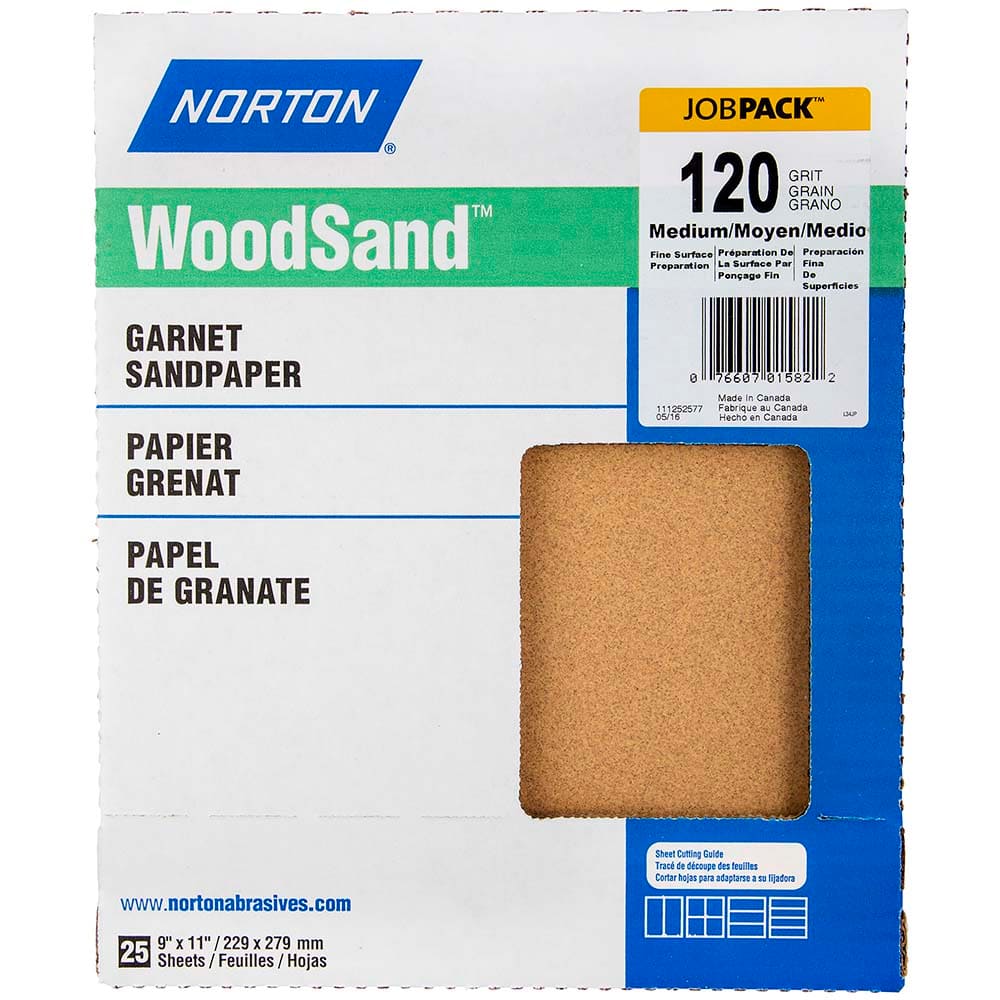 Sanding Sheet: 120 Grit, Garnet, Coated Medium Grade, A/C/D-Weighted, Paper Backing, Series A511, A513 & A515