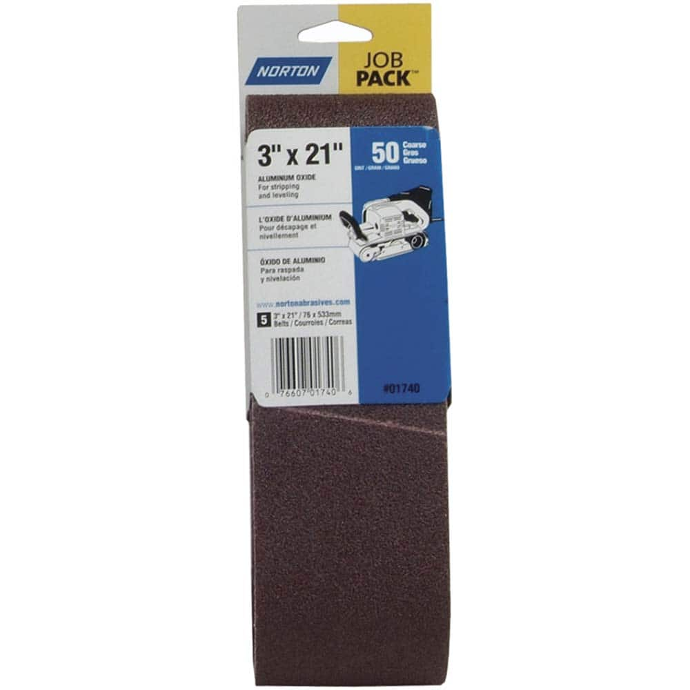 Norton - 3" Wide x 21" OAL, 50 Grit, Aluminum Oxide Abrasive Belt - Caliber Tooling