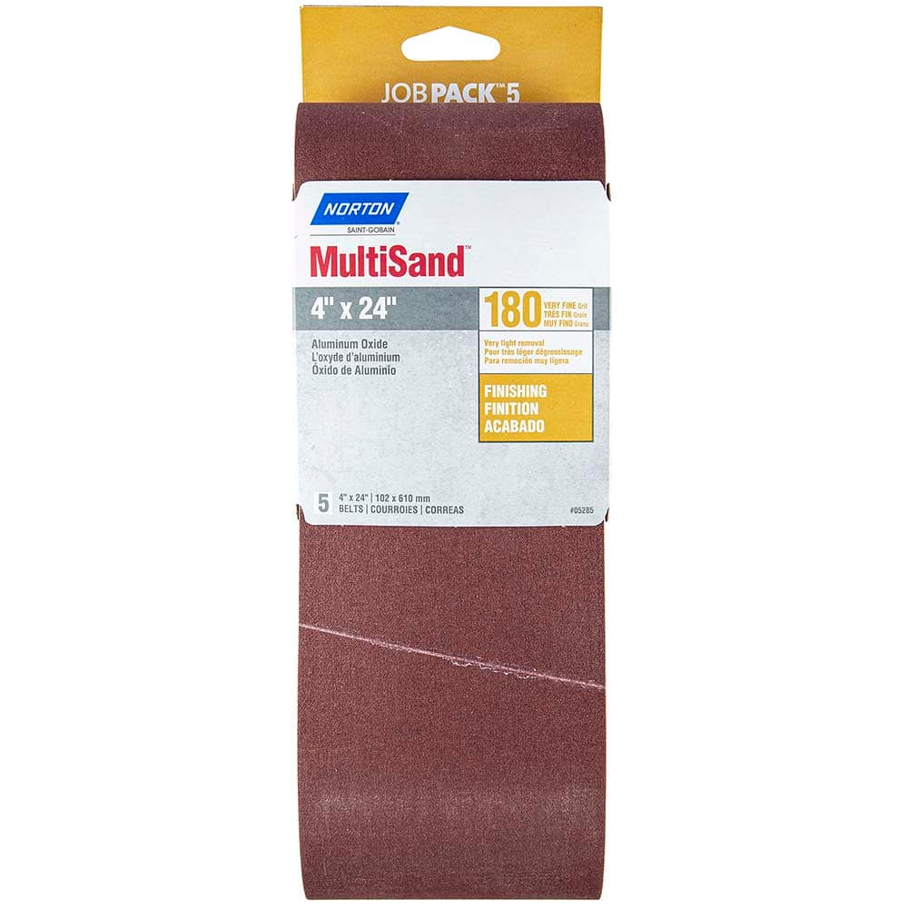 Norton - 4" Wide x 24" OAL, 180 Grit, Aluminum Oxide Abrasive Belt - Caliber Tooling