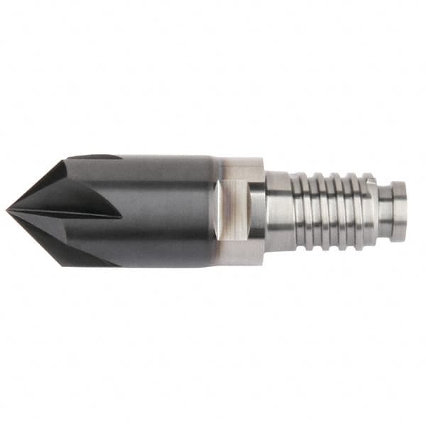 Kennametal - 12mm Diam, 3mm LOC, 5mm Chamfer Width, 5 Flute 60° Corner Chamfer - Solid Carbide, AlTiN Finish, Duo-Lock 12 Connection, Spiral Flute, 0° Helix - Caliber Tooling