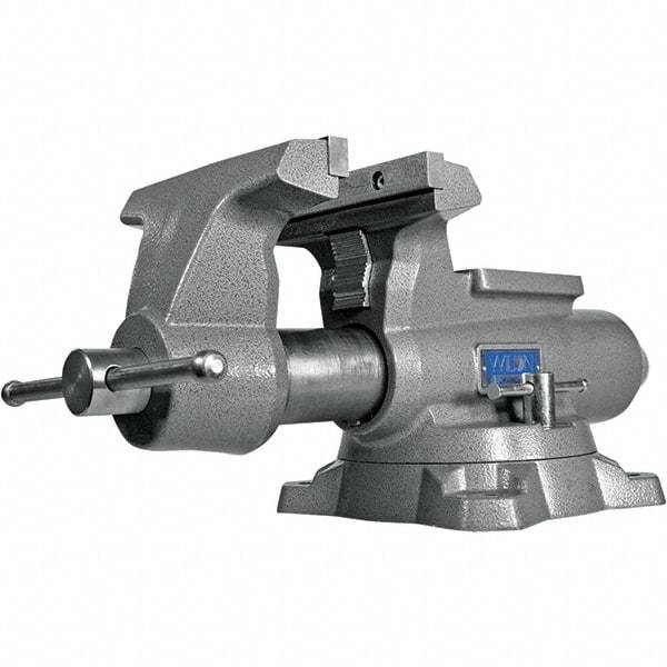 Wilton - 8-1/2" Jaw Width, 8-1/2" Opening Capacity, 4-1/2" Throat Depth, Iron Swivel Bench Vise - Double Lockdown Base Attachment, Anvil, 23-39/64" Long x 12-39/64" Wide x 10-19/64" High - Caliber Tooling