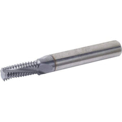 Vargus - 1/8-27 NPT, 7.5mm Cutting Diam, 4 Flute, Solid Carbide Helical Flute Thread Mill - Internal/External Thread, 9.4mm LOC, 63mm OAL, 8mm Shank Diam - Caliber Tooling