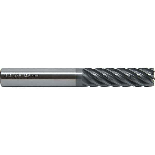 M.A. Ford - 5/8", 7 Flute, Single End, Solid Carbide, 0.03" Corner Radius End Mill - 6" OAL, 38° Helix, Right Hand Flute, 3" LOC, Right Hand Cut - Caliber Tooling