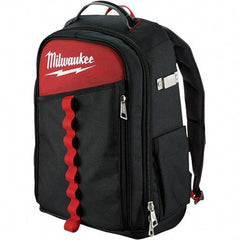 Milwaukee Tool - 22 Pocket Black & Red Ballistic Nylon Backpack Tool Bag - 11" Wide x 7-7/8" Deep x 19-5/8" High - Caliber Tooling