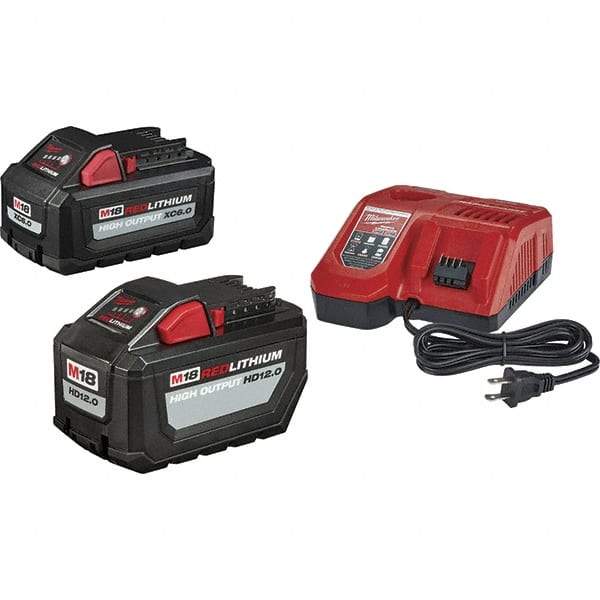 Milwaukee Tool - 18 Volt, 2 Battery Lithium-Ion Power Tool Charger - AC Wall Outlet Power Source, Batteries Included - Caliber Tooling