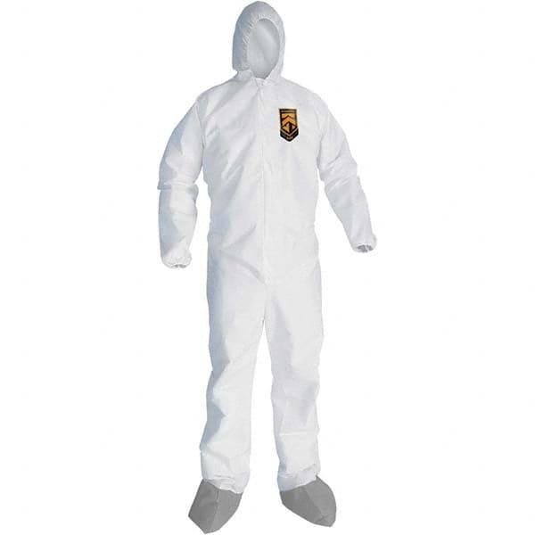 KleenGuard - Size XL Microporous Film Laminate General Purpose Coveralls - White, Zipper Closure, Elastic Cuffs, with Boots, Serged Seams - Caliber Tooling