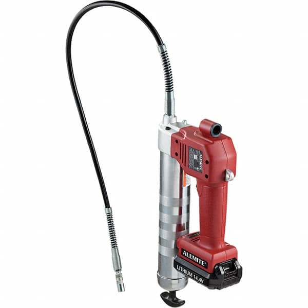 Alemite - 10,000 Max psi, Flexible Battery-Operated Grease Gun - 16 oz Capacity, 1/8 Thread Outlet, 3-Way, Bulk, Cartridge & Filler Pump, Includes (1) Lithium Ion Battery, Battery Charger, Grease Gun & 36" Whip Hose - Caliber Tooling