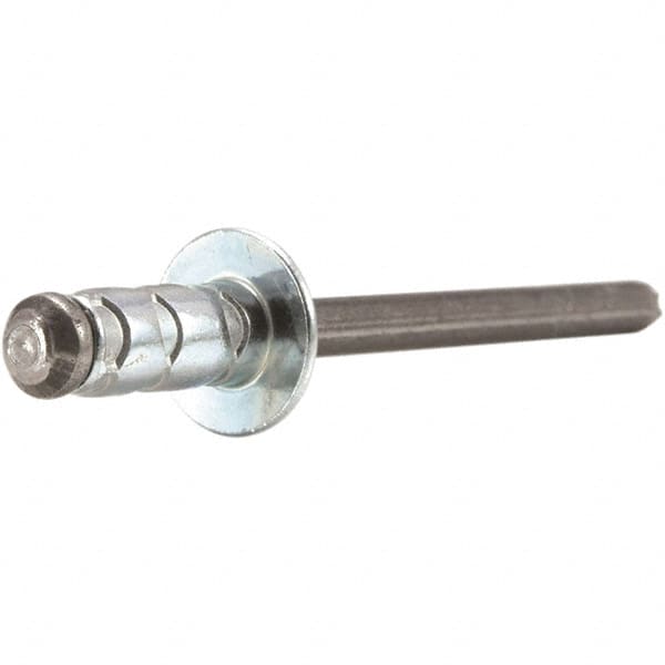 STANLEY Engineered Fastening - Size 4 Large Flange Head Aluminum Open End Blind Rivet - Steel Mandrel, 0.157" to 0.312" Grip, 1/8" Head Diam, 0.129" to 0.142" Hole Diam, 0.078" Body Diam - Caliber Tooling