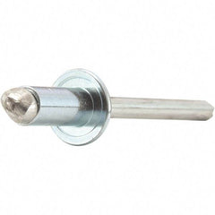 STANLEY Engineered Fastening - Size 5 Dome Head Steel Open End Blind Rivet - Steel Mandrel, 0.126" to 0.187" Grip, 5/32" Head Diam, 0.16" to 0.164" Hole Diam, 0.097" Body Diam - Caliber Tooling