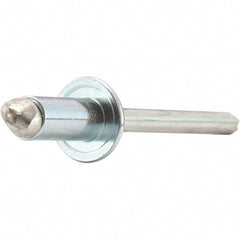 STANLEY Engineered Fastening - Size 3 Dome Head Steel Open End Blind Rivet - Steel Mandrel, 0.031" to 1/8" Grip, 3/32" Head Diam, 0.097" to 0.1" Hole Diam, 0.059" Body Diam - Caliber Tooling