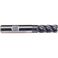 Emuge - 14mm Diam, Fine Pitch, 26mm LOC, 4 Flute Solid Carbide 3mm Corner Radius Roughing End Mill - TiAlN Finish, 83mm OAL, 14mm Shank Diam, Single End, Extended Reach, 45° Helix - Caliber Tooling