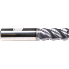 Emuge - 5/8" Diam, 1-1/4" LOC, 4 Flute Solid Carbide Roughing & Finishing End Mill - TiAlN Finish, 3-1/2" OAL, 5/8" Shank Diam, Weldon Shank, 45° Helix, Centercutting, Long Length - Caliber Tooling