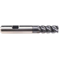 Emuge - 16mm Diam, 19mm LOC, 4 Flute Solid Carbide Roughing & Finishing End Mill - TiAlN Finish, 63mm OAL, 8mm Shank Diam, Weldon Shank, 50° Helix, Long Length - Caliber Tooling