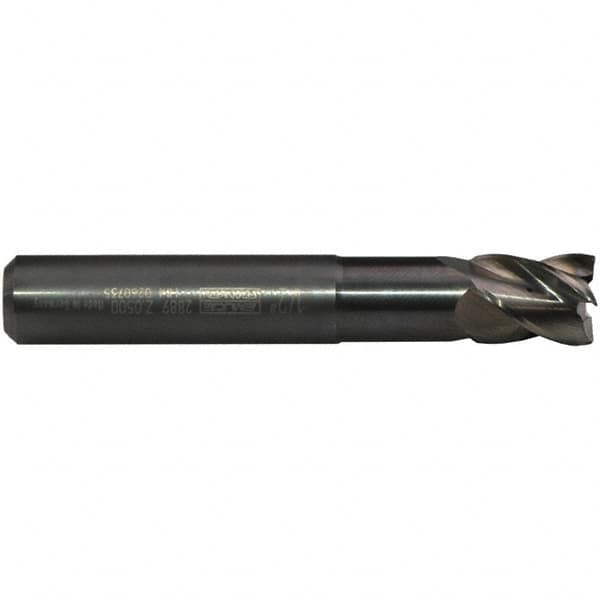 Emuge - 5/8" Diam, 3/4" LOC, 4 Flute Solid Carbide Roughing & Finishing End Mill - Uncoated, 3-3/4" OAL, 5/8" Shank Diam, Cylindrical Shank, 40° Helix, Long Length - Caliber Tooling