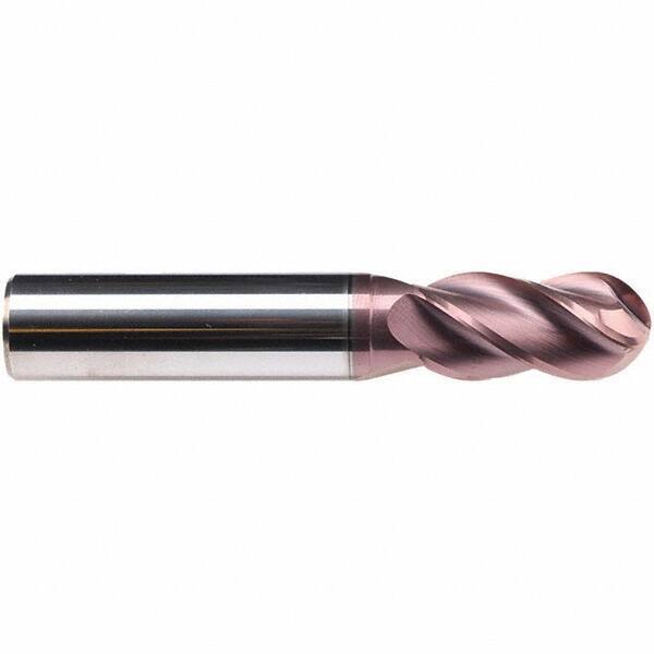 Emuge - 16mm Diam, 32mm LOC, 4 Flute Solid Carbide Ball End Mill - TiAlN Finish, Single End, 92mm OAL, 16mm Shank Diam, Ball Flute - Caliber Tooling