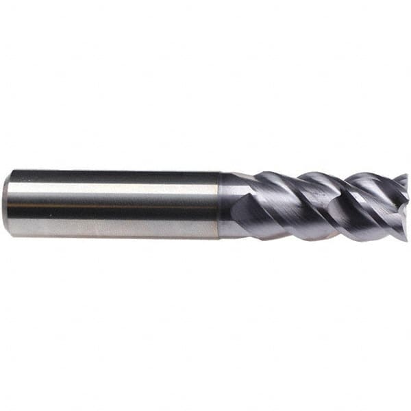 Emuge - 3/4" Diam, 1-1/2" LOC, 4 Flute Solid Carbide Roughing & Finishing End Mill - TiAlN Finish, 4" OAL, 3/4" Shank Diam, Cylindrical Shank, 50° Helix, Centercutting, Long Length - Caliber Tooling