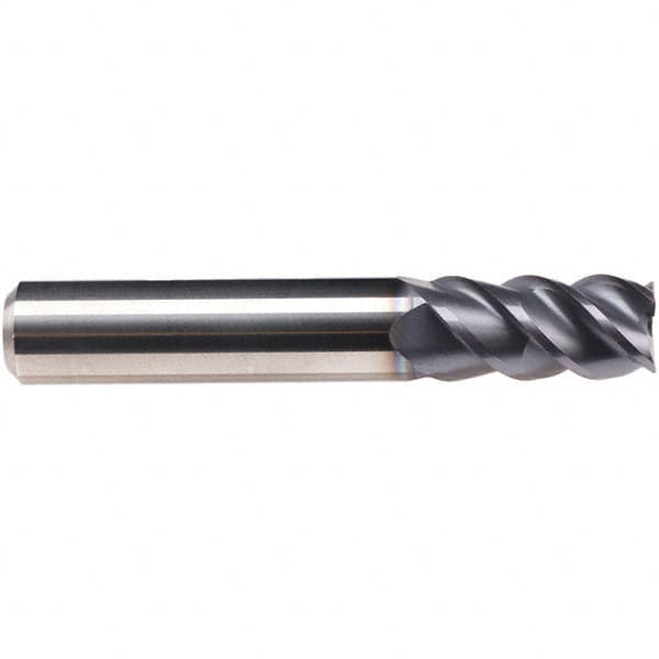 Emuge - 3mm Diam, 8mm LOC, 4 Flute Solid Carbide Roughing & Finishing End Mill - TiAlN Finish, 57mm OAL, 6mm Shank Diam, Cylindrical Shank, 50° Helix, Centercutting, Long Length - Caliber Tooling