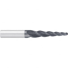 Emuge - 4° Taper Angle per Side, 3mm Small End Diam, 74mm LOC, Solid Carbide 3 Flute Tapered Ball End Mill - AlCr Finish, 140mm OAL, 16mm Shank Diam, Spiral Flute, 36° Helix - Caliber Tooling