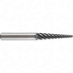 Emuge - 4° Taper Angle per Side, 3mm Small End Diam, 74mm LOC, Solid Carbide 6 Flute Tapered Ball End Mill - AlCr Finish, 140mm OAL, 16mm Shank Diam, Spiral Flute, 38° Helix - Caliber Tooling