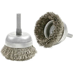 Brush Research Mfg. - 1-3/4" Diam, 1/4" Shank Diam, Carbon Steel Fill Cup Brush - 0.0118 Wire Diam, 1/2" Trim Length, 8,000 Max RPM - Caliber Tooling