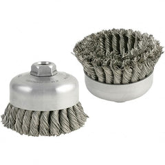 Brush Research Mfg. - 5" Diam, 5/8-11 Threaded Arbor, Carbon Steel Fill Cup Brush - 0.014 Wire Diam, 1-1/4" Trim Length, 9,000 Max RPM - Caliber Tooling