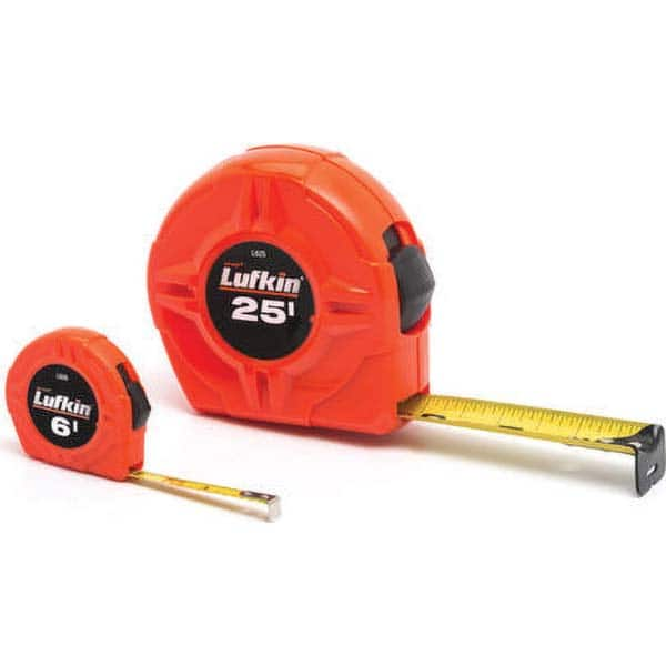 Lufkin - Tape Measures; Length (Feet): 25.00 ; Width (Inch): 1 ; Graduation (Inch): 1/16 ; Blade Material: Steel ; Case Material: Plastic ; Blade Color: Yellow - Exact Industrial Supply