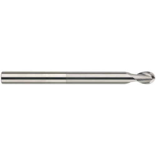 1/4″ Dia. × 1/4″ Shank × 3/8″ DOC × 4″ OAL, Carbide Uncoated, Spiral , 2 Flute, 35° Helix, Ballnose End Mill - Exact Industrial Supply