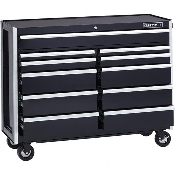 Craftsman - 11 Drawer 1,200 Lb Capacity Steel Tool Roller Cabinet - 52" Wide x 40-3/4" High x 18" Deep, Roller Bearing Drawer Slides, Black - Caliber Tooling