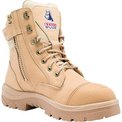 Steel Blue - Men's Size 10.5 Medium Width Steel Work Boot - Sand, Leather Upper, TPU Outsole, 6" High, Lace-Up, Side Zip - Caliber Tooling