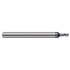 Corner Radius End Mill: 0.04″ Dia, 0.06″ LOC, 0.005″ Radius, 3 Flutes, Solid Carbide 1-1/2″ OAL, 1/8″ Shank Dia, 34 ° Helix, AlTiN Coated, Corner Radius End