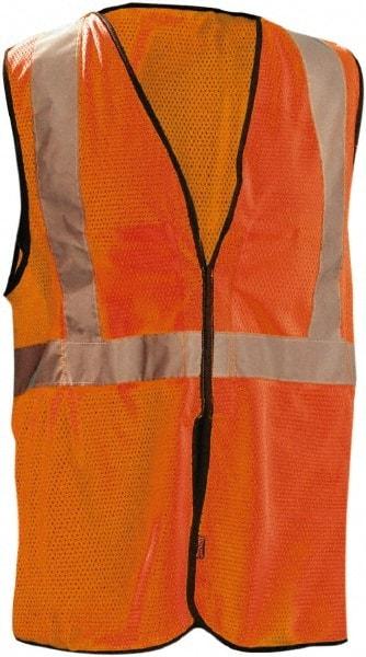 OccuNomix - Size L/XL High Visibility Orange Mesh Breakaway Vest - ANSI 107-2010, Hook & Loop Closure, 2 Pockets, Polyester - Caliber Tooling