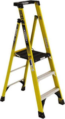 Werner - 3 Steps, 3' High, Type IAA Rating, Fiberglass Step Ladder - 375 Lb Load Capacity, 26-3/8" Base Width - Caliber Tooling