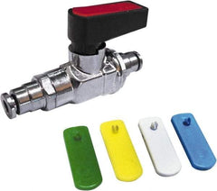 Value Collection - 3/8" Pipe, Brass Miniature Ball Valve - Inline - One Way Flow, Push-to-Connect x Push-to-Connect Ends, Wedge Handle, 250 WOG - Caliber Tooling