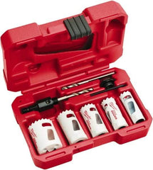 Milwaukee Tool - 9 Piece, 3/4" to 1-1/2" Saw Diam, Hole Saw Kit - Bi-Metal, Toothed Edge, Includes 5 Hole Saws - Caliber Tooling