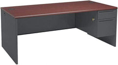 Hon - Steel-Reinforced High-Pressure Laminate/Metal Right Pedestal Desk - 72" Wide x 36" Deep x 29" High, Mahogany/Charcoal - Caliber Tooling