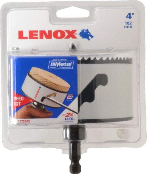 Lenox - 4" Diam, 1-1/2" Cutting Depth, Hole Saw - Bi-Metal Saw, Toothed Edge - Caliber Tooling