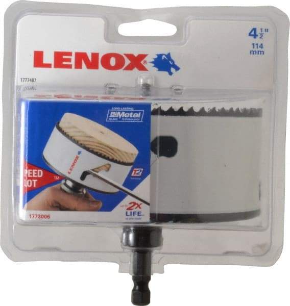 Lenox - 4-1/2" Diam, 1-1/2" Cutting Depth, Hole Saw - Bi-Metal Saw, Toothed Edge - Caliber Tooling