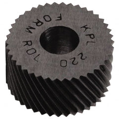 Made in USA - 5/16" Diam, 70° Tooth Angle, 50 TPI, Standard (Shape), Form Type Cobalt Left-Hand Diagonal Knurl Wheel - 5/32" Face Width, 1/8" Hole, Circular Pitch, 30° Helix, Bright Finish, Series BP - Exact Industrial Supply