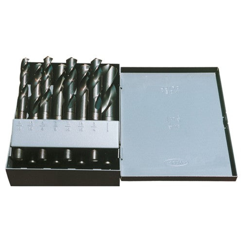 ‎9/16-1 RHS / RHC HSS 118 Degree Radial Point Silver & Deming Reduced Shank Drill Set - Steam Oxide - Exact Industrial Supply